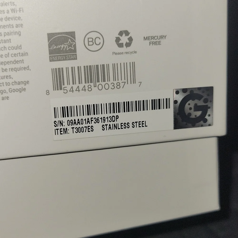 google nest learning thermostat t3007es